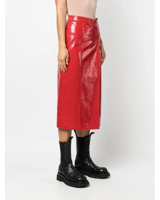 Gucci Red Crocodile-Effect Pencil Skirt