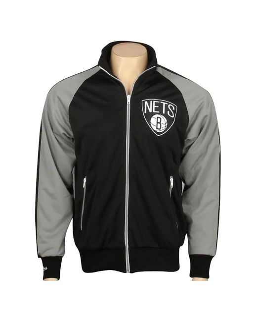 Mitchell & Ness Black Brooklyn Nets Logo-Patch Track Jacket for men