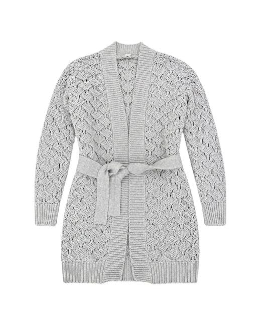 Eleventy Gray Belted Open-Knit Cardigan