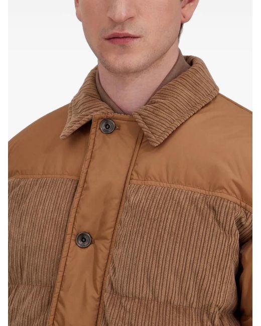 Herno Brown Corduroy-Panelled Padded Jacket for men