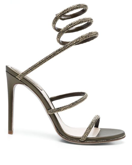 Rene Caovilla Leather Cleo 130mm Embellished Sandals in Green | Lyst