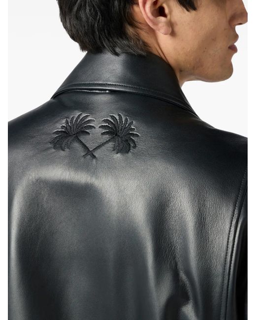 Philipp Plein Black Palms Leather Jacket for men