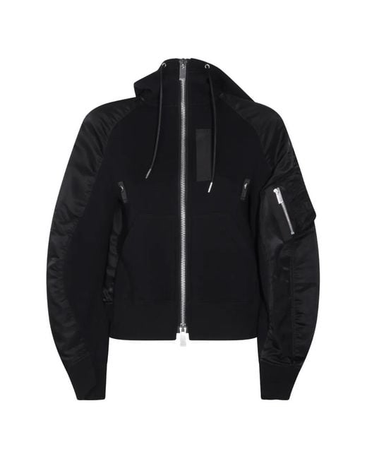 Sacai Black Hooded Zip Knitwear