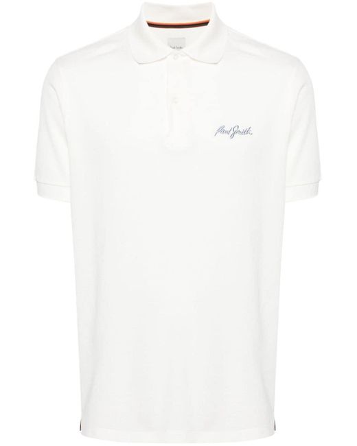 Paul Smith White Logo-embroidered Cotton Polo Shirt for men