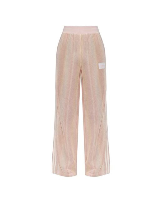 Adidas White Logo-Patch Striped Mesh Trousers