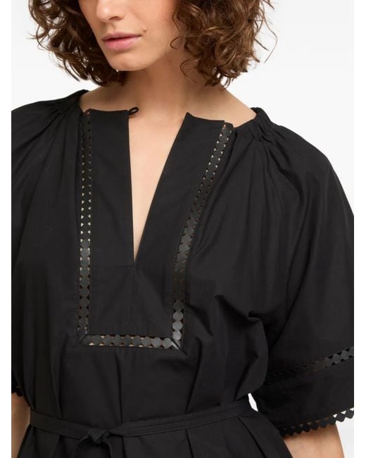 Yves Salomon Black Short-Sleeve Leather-Detail Maxi Dress