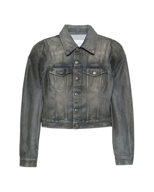 7 For All Mankind Gray Puff-Sleeve Denim Jacket