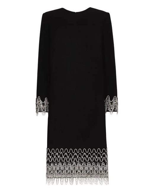 Oscar de la Renta Black Crystal Wave Embroidered Shift Dress