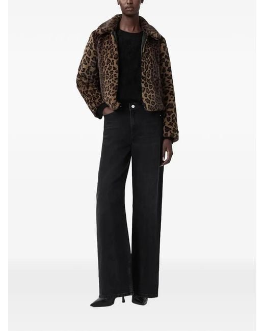 AllSaints Black Saye Leopard-Print Collared Jacket