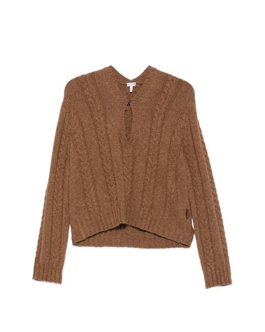 Loewe Brown Pull En Maille Torsadée Et Ouverture Goutte D'Eau