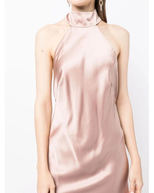 Michelle Mason Pink Backless Halter-Neck Gown