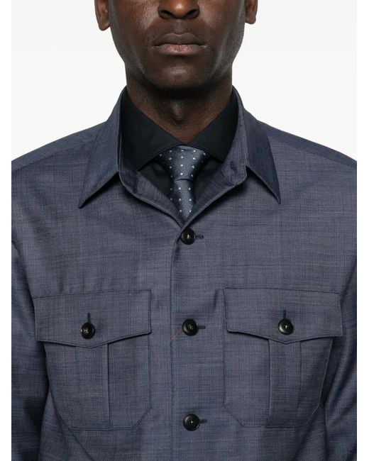 Canali Blue Button Flap Jacket for men