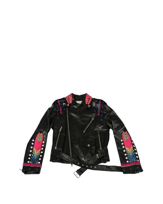 Valentino Garavani Black Bead-Embellished Leather Jacket