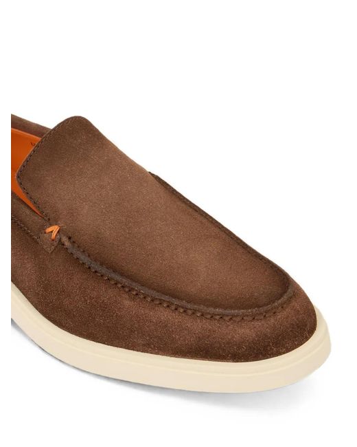 Santoni Brown Suede Slip-On Loafers for men
