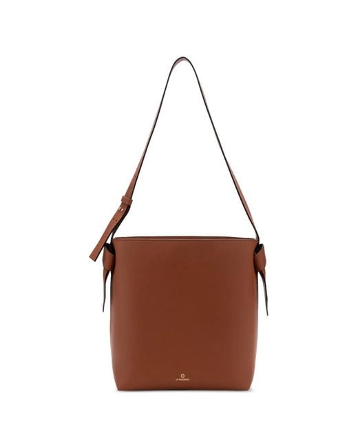 La Portegna Brown Paula Knot-Detail Shoulder Bag