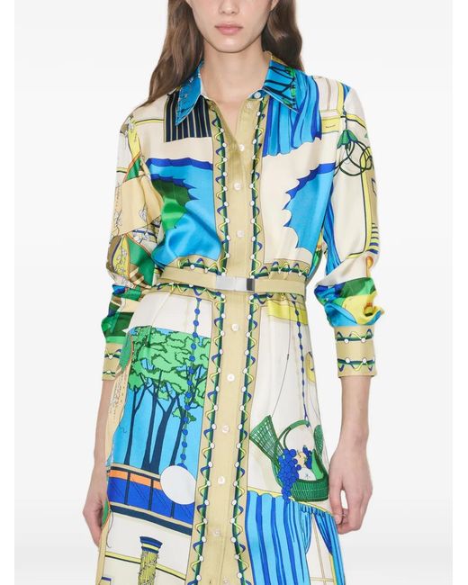 Tory Burch Blue Printed Silk Shirtdress