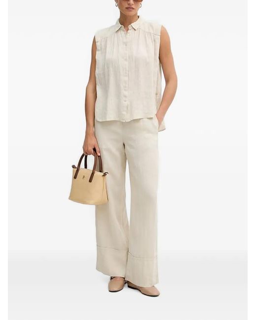 Benetton Natural Drawstring Linen Trousers