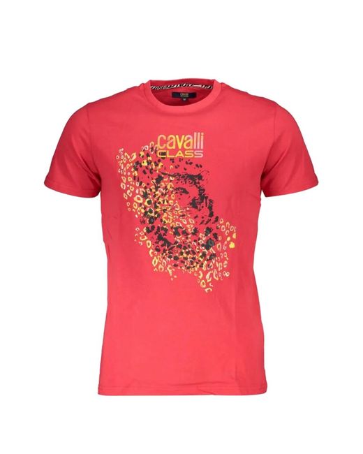 Roberto Cavalli Red Print-Detail Round-Neck T-Shirt for men