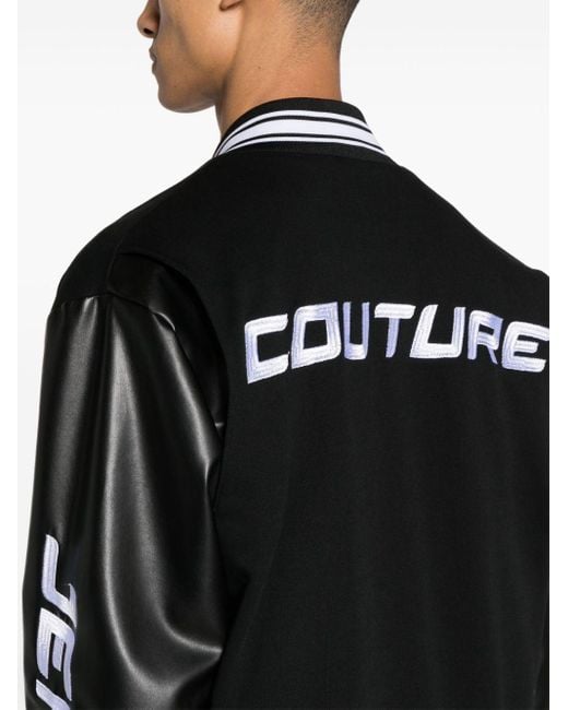 Versace Black Logo-patch Cotton Bomber Jacket for men