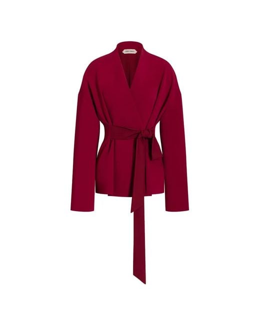 Alberta Ferretti Red Collarless Wrap Coat