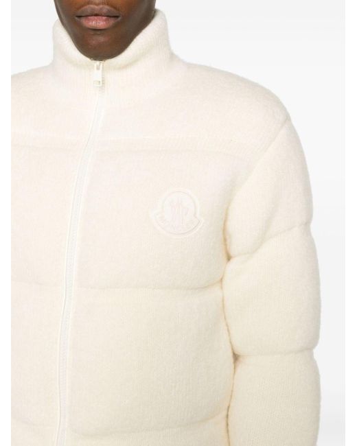 Moncler White Neutral Logo-appliqué Fleece Jacket - Men's - Wool/mohair/polyamide/elastanepolyamidefeather Down for men