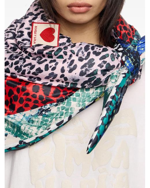 Bimba Y Lola Red Leopard-Snake Print Scarf