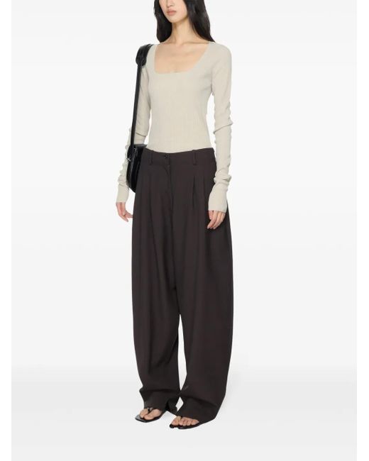 Quira White Long-Sleeve Ribbed-Knit Top