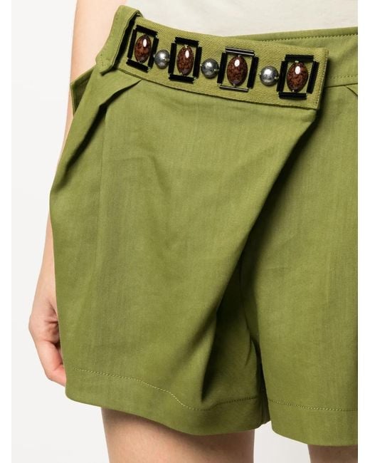 Alberta Ferretti Green Stone-Detailing Low-Rise Mini Shorts