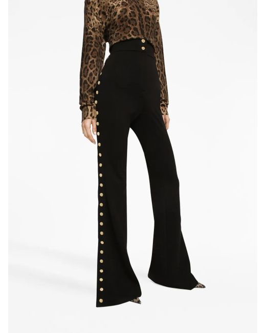 Dolce & Gabbana Black Button-Detail Bootcut High-Waisted Trousers