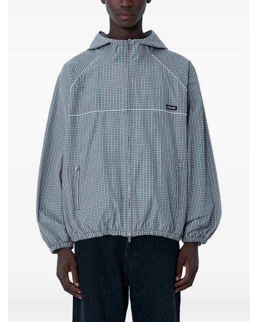 Miu Miu Blue Hooded Check Jacket for men