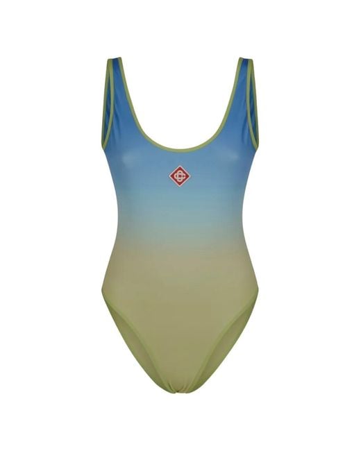 Casablanca Blue Gradient-Effect Logo-Patch Swimsuit