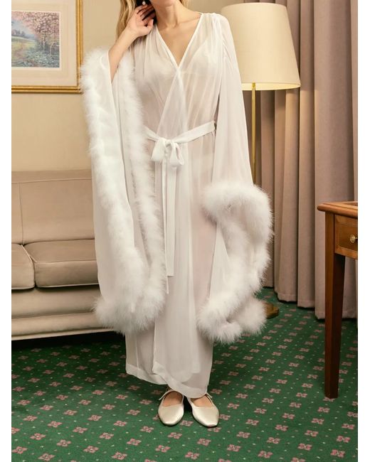 Sleeper White Afrodita Feather-Trim Robe