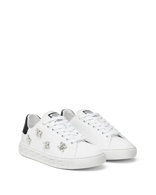 Versace White La Greca Crystal-Embellished Sneakers