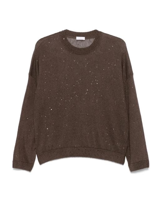 Brunello Cucinelli Brown Sequin-Embellished Jumper