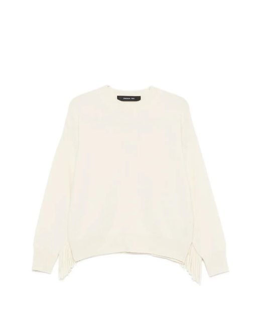 FEDERICA TOSI Natural Crew-Neck Long-Sleeve Fringed Wool Sweater