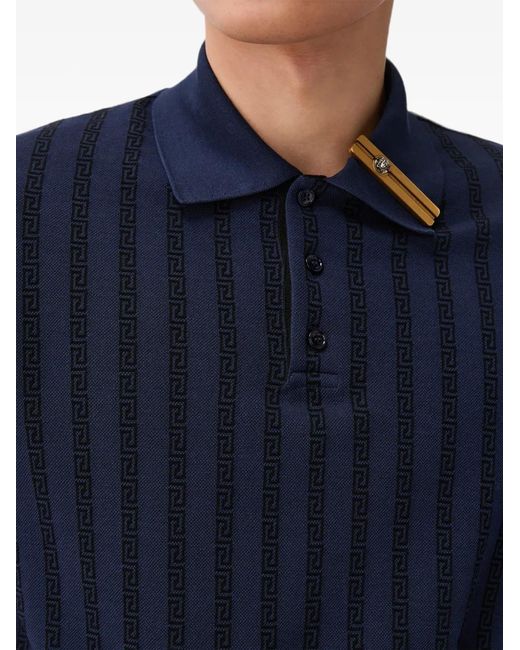 Versace Blue Jacquard Cotton Piqué Polo for men