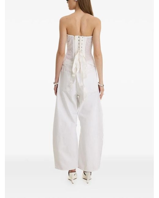MOOS STUDIO White Blanc Structure Lace-Panelled Top