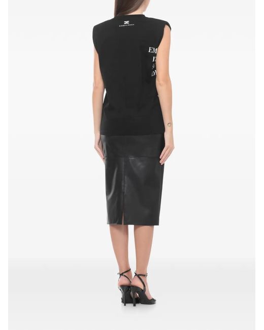 Elisabetta Franchi Black Text Print Tank Top