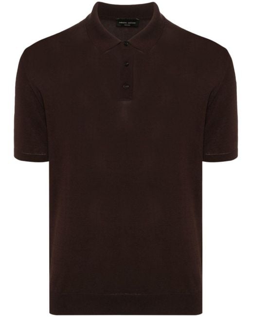 Roberto Collina Black Ribbed Cotton Polo Shirt for men