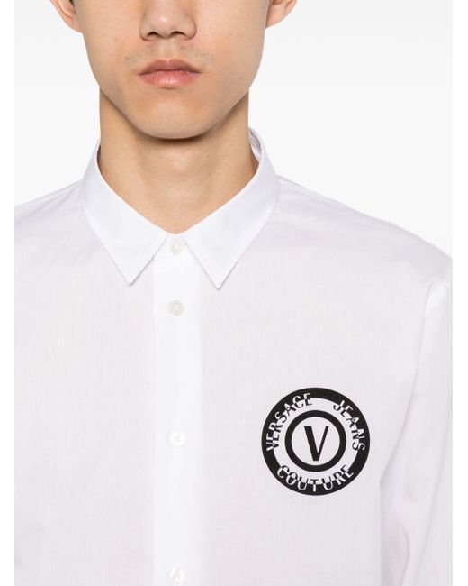 Versace White V-emblem Cotton Shirt for men