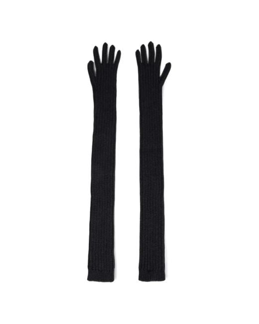 Alberta Ferretti Black Ribbed-Knit Gloves