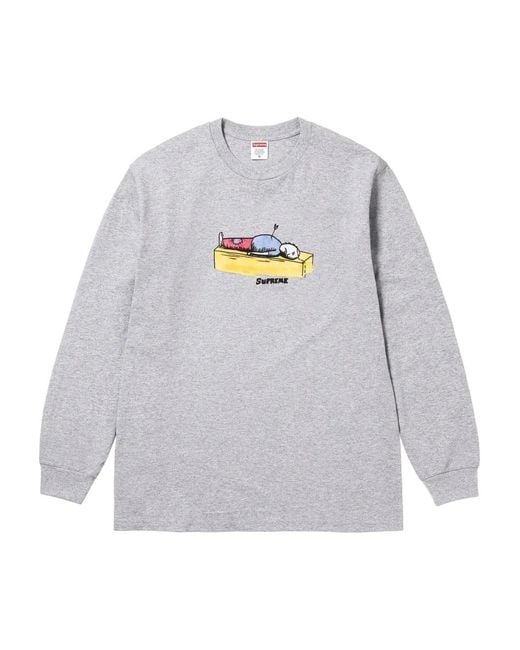 Supreme Gray Graphic-Print Long-Sleeve T-Shirt for men