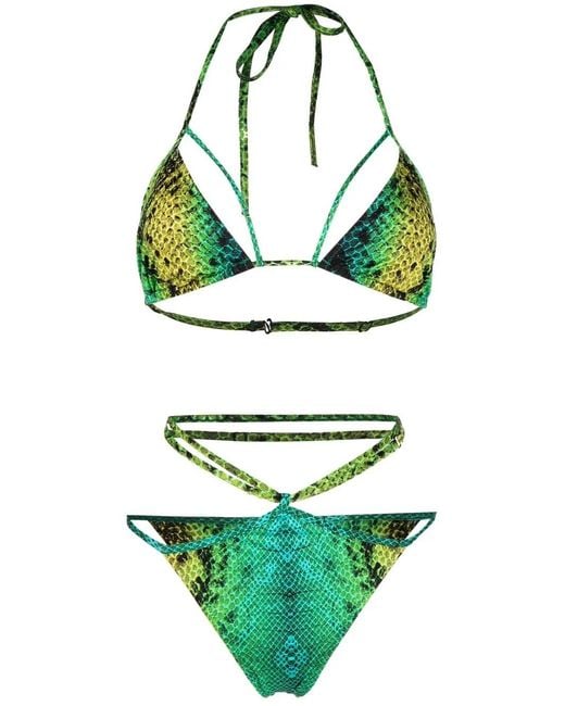 Noire Swimwear Green Snake-Print Isla Bikini