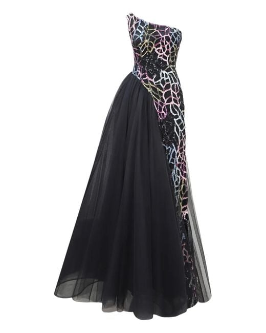 Gemy Maalouf Women's Black Beaded Asymmetrical Gown -  www.rajagirimanappuram.com