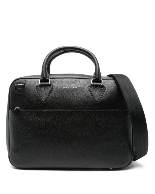 Orciani Black Leather Laptop Bag for men