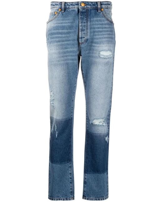 Palm Angels Blue X Moncler Distressed Straight-Leg Jeans for men