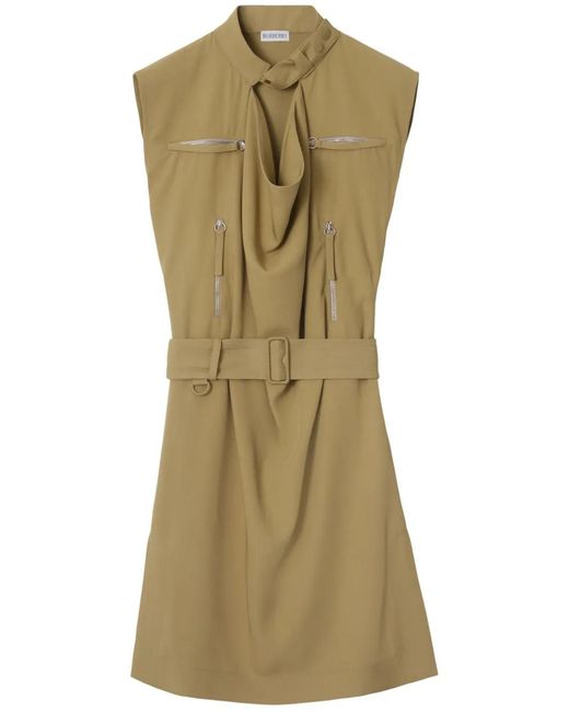 Robe En Soie À Taille Ceinturée Burberry en coloris Green
