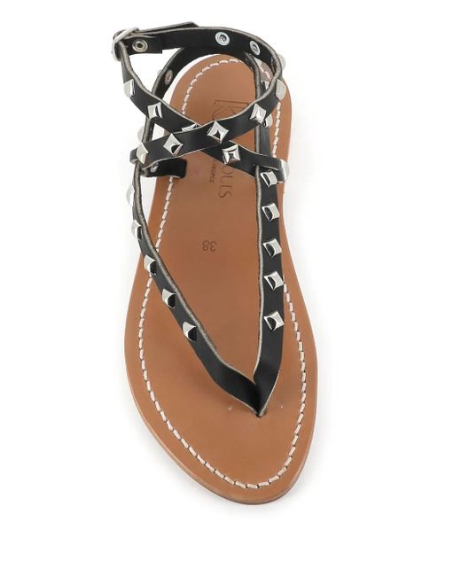 K. Jacques Brown Deltapyr Stud-Embellished Flat Sandals