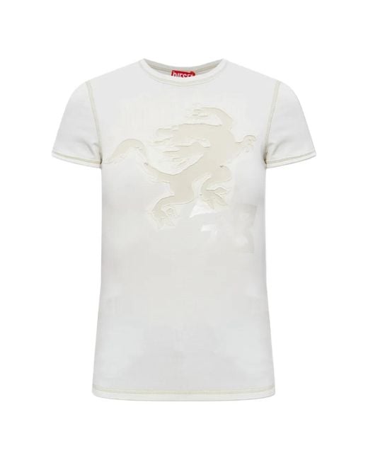 DIESEL White T-Uncuties-Longer-Aa1 Appliqué-Detailed T-Shirt