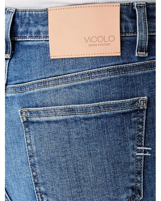 ViCOLO Blue Button-Embellished Wide-Leg Jeans